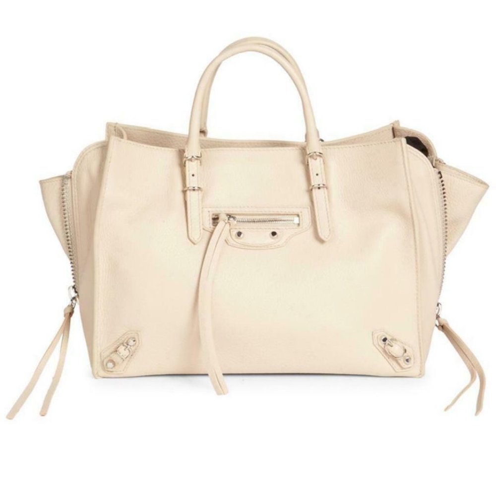 Balenciaga Papier Leather Satchel Bag In Beige